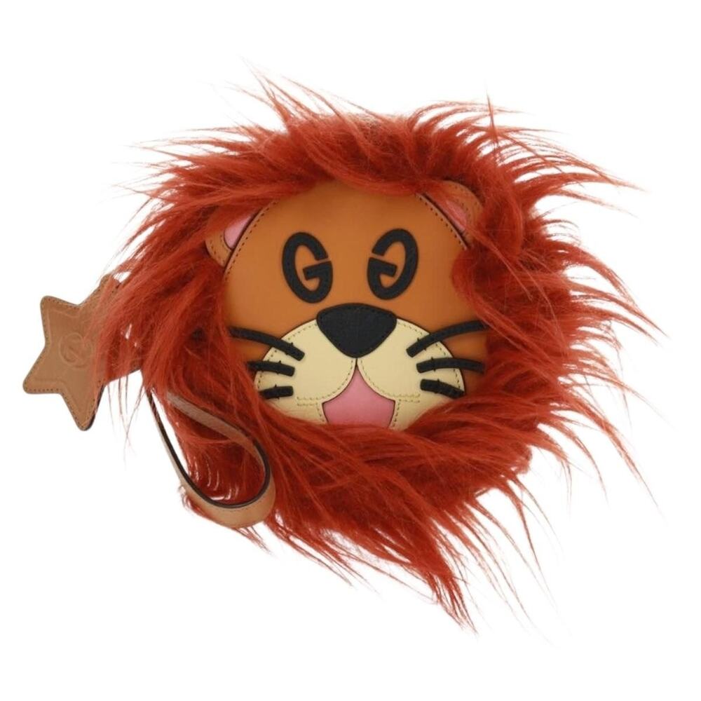 Gucci Leather Interlocking G Lion Clutch Bag Brown